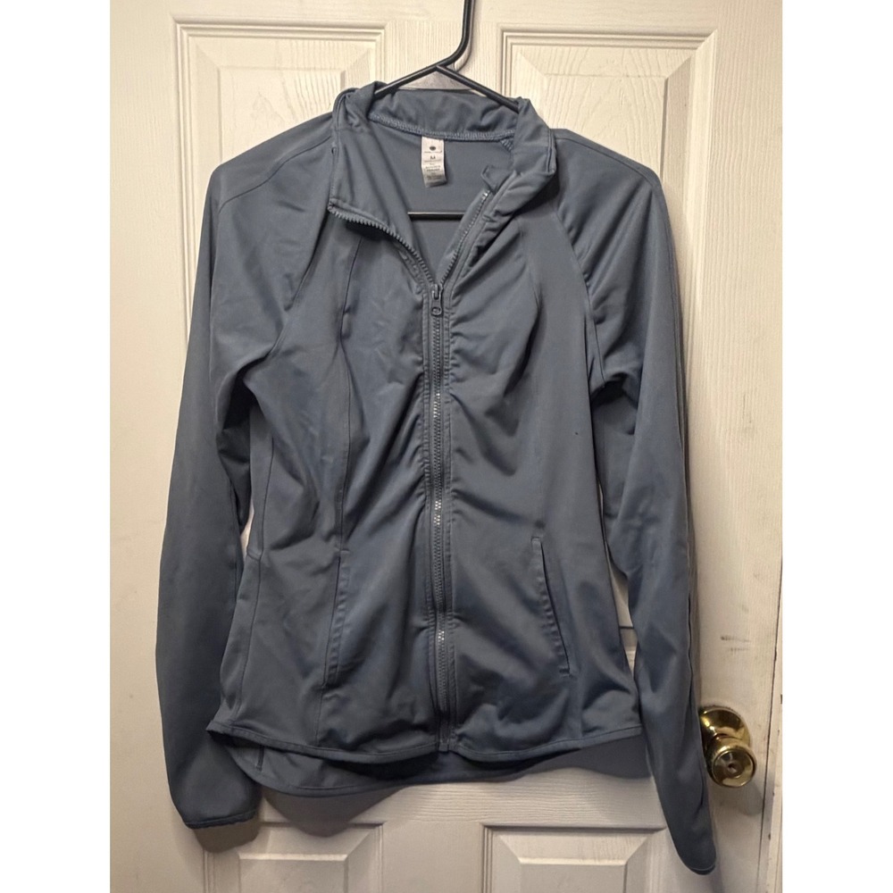 Yogalicious Womens Full Zip Track Jacket Blue Gray Thumbhole Mock‎ Neck Size M